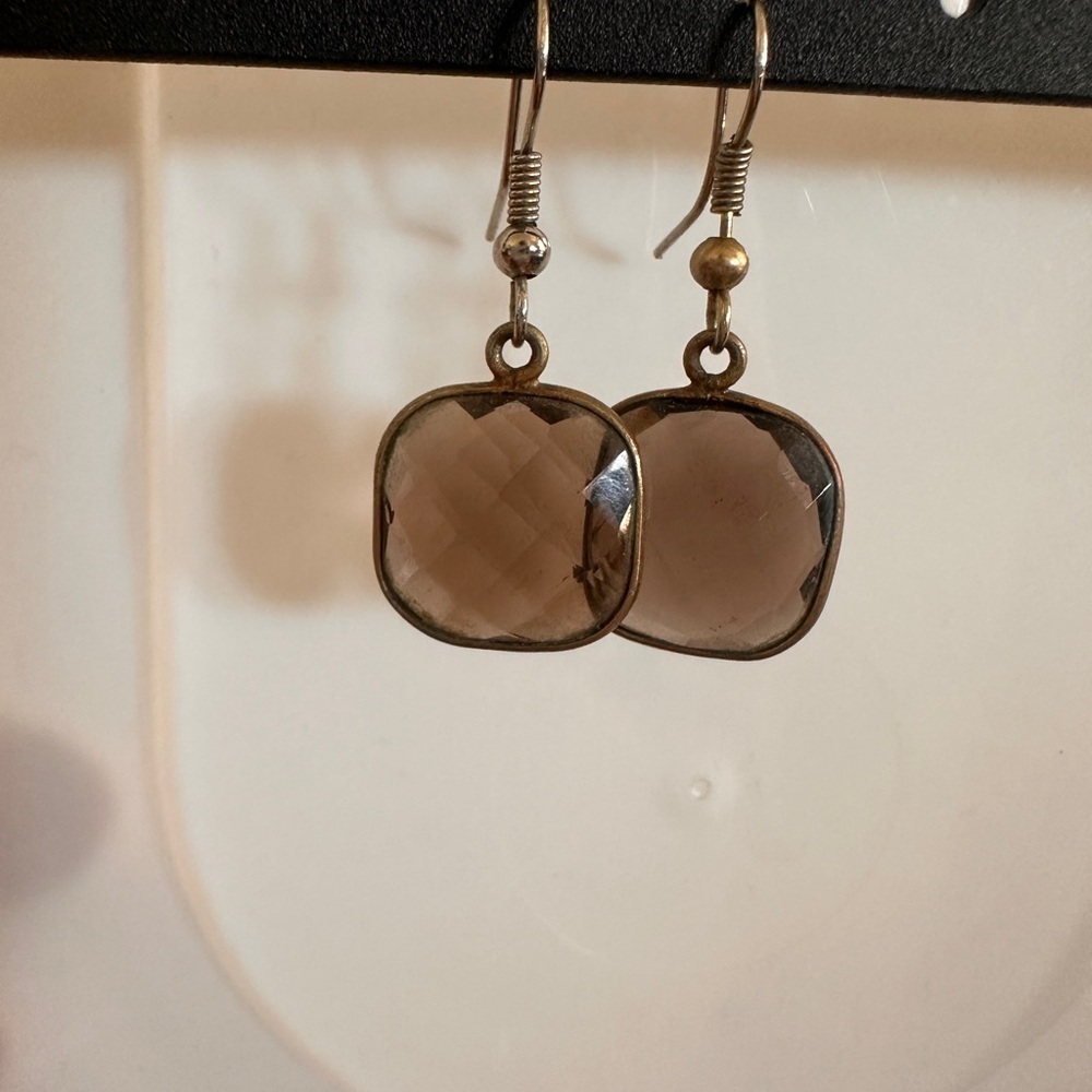Elegant Crystal multi faceted Brown Dangle Earrings Bridesmaid Gift Timeless